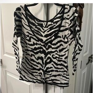 Yves Saint Laurent Black and White Zebra Print Long Sleeve Top